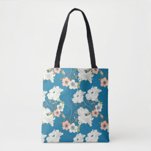 Bolsa Tote Padrão de Jardim Floral Branco