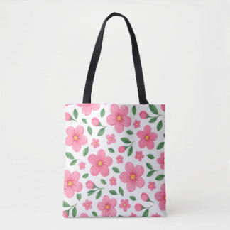 Bolsa Tote Padrão de Jardim Floral Rosa, Flores Botânicas