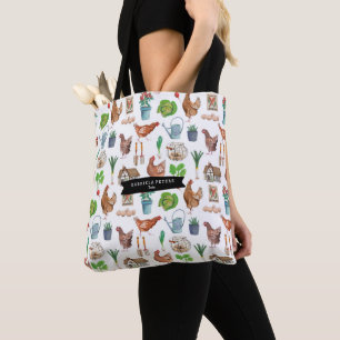Bolsa Tote Padrão de jardinagem de fazenda de galo