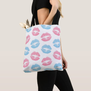 Bolsa Tote Padrão de Lábios Azul e Rosa, Batom, Beijo