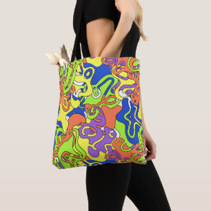 Bolsa Tote Padrão de Labirinto Abstrato Neon Rabiscado