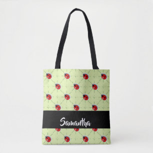 Bolsa Tote Padrão de ladybugs de nome personalizado