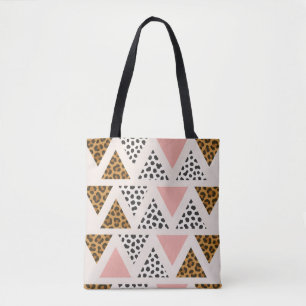 Bolsa Tote Padrão de Leopardo Chic e Triângulo Rosa
