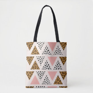 Bolsa Tote Padrão de Leopardo Chic e Triângulo Rosa