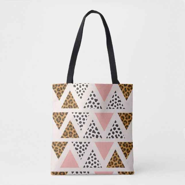 Bolsa Tote Padrão de Leopardo Chic e Triângulo Rosa (Frente)