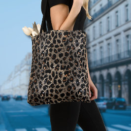 Bolsa Tote Padrão de Leopardo Dourado Preto Marrom Brilho Lux