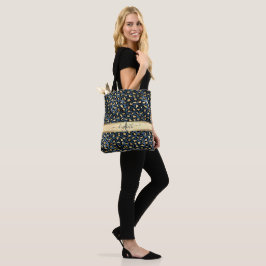 Bolsa Tote Padrão de Leopardo Preto Bronze Monograma