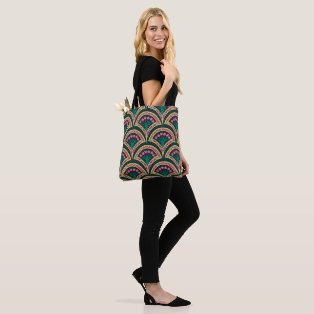 Bolsa Tote Padrão de leque floral rosa e verde (No(a) Modelo)