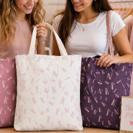 Bolsa Tote Padrão de letra cor-de-rosa em aquarela divertida