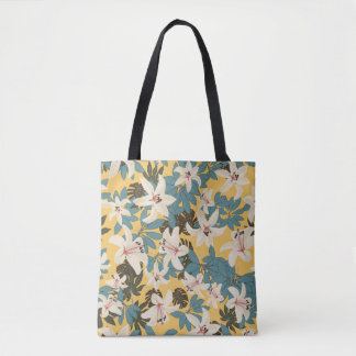 Bolsa Tote Padrão de Lily de Folhas Tropicais Brilhantes