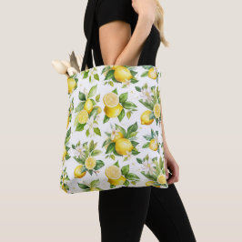 Bolsa Tote Padrão de limão, flores de limão, folhas, citrinos