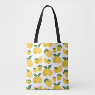 Bolsa Tote Padrão De Limão Fruta Retroativa Amarelo Em Branco