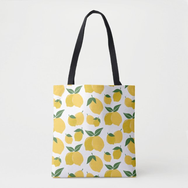 Bolsa Tote Padrão De Limão Fruta Retroativa Amarelo Em Branco (Frente)