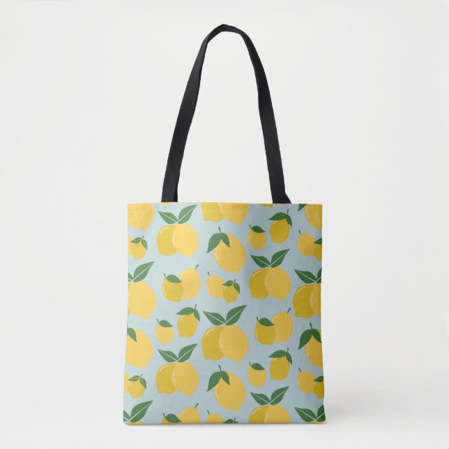 Bolsa Tote Padrão De Limão Fruta Retroativa Amarelo Em Verde (Frente)