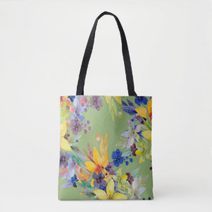 Bolsa Tote Padrão de limpeza de cores d'água de ramificação.