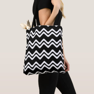 Bolsa Tote Padrão de Linha de Cor Dupla Zig Zag