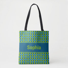 Bolsa Tote Padrão de Link Moderno Retro em Azul e Verde
