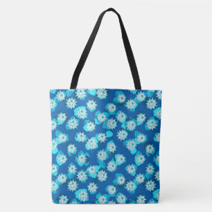 Bolsa Tote Padrão de lírio, turquesa, azul e branco