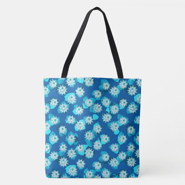 Bolsa Tote Padrão de lírio, turquesa, azul e branco (Frente)