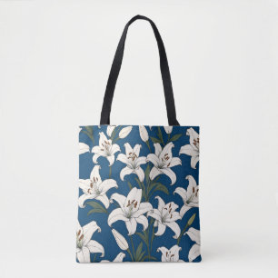 Bolsa Tote Padrão de lírios de páscoa branca