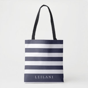 Bolsa Tote Padrão de Listra Azul Marinho Moderno