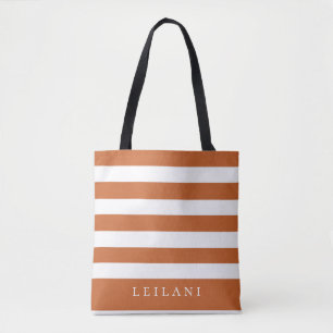 Bolsa Tote Padrão de Listra Laranja na Moda