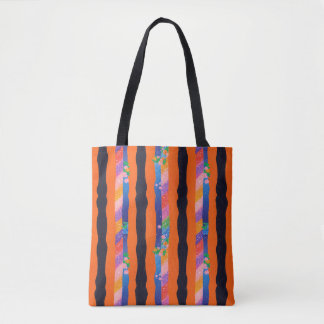 Bolsa Tote Padrão de Listra Ondulada Floral Laranja