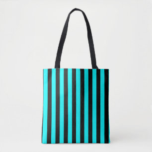 Bolsa Tote Padrão de Listra Preto e Azul Água Moderna