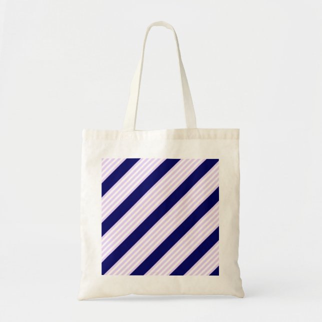 Bolsa Tote Padrão de listras brancas e lilás com azul-marinho (Frente)