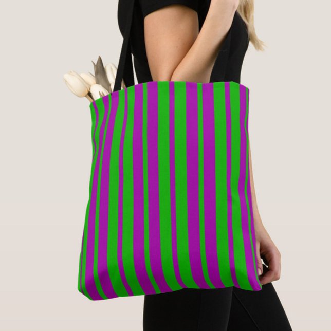 Bolsa Tote Padrão de Listras Elegantes Roxo Verde Design  (Criador carregado)