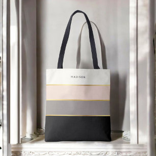 Bolsa Tote Padrão de Listras Femininas Simples com o Seu Nome