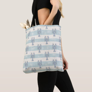 Bolsa Tote Padrão de Listras Náuticas Lagosta Azul Costeira