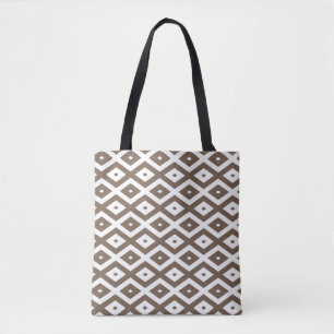 Bolsa Tote Padrão de losango branco e castanho de taupe