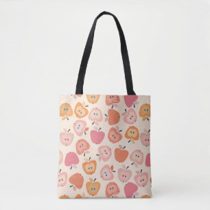 Bolsa Tote Padrão de maçã cor-de-rosa e laranja