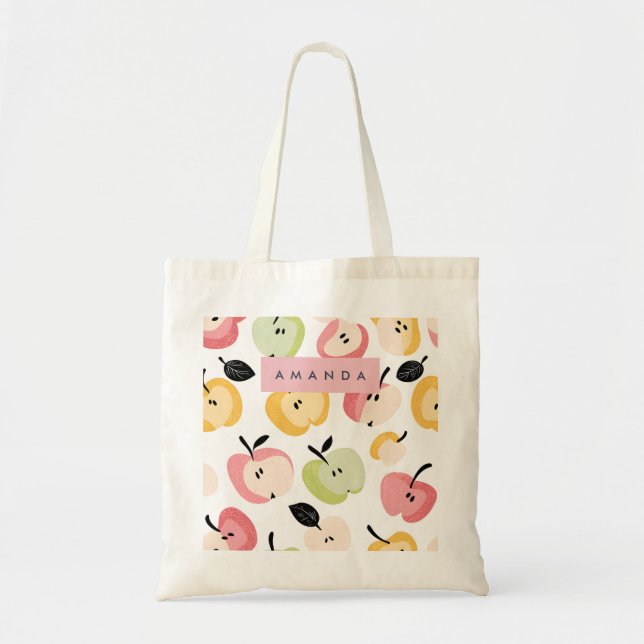 Bolsa Tote Padrão de Maçã Cortante Personalizado (Frente)