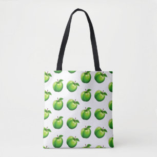 Bolsa Tote Padrão de Maçã Sem Costura do Cartoonista Verde Aq