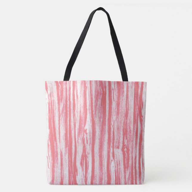 Bolsa Tote Padrão de madeira derivada - cor-de-rosa e branco (Frente)