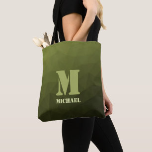 Bolsa Tote Padrão de malha geométrica verde oliva do exército
