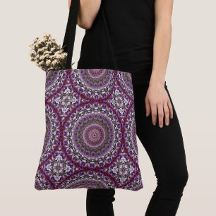 Bolsa Tote Padrão de Mandala em Calidoscópio Rosa Ámbar