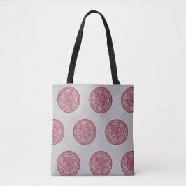 Bolsa Tote Padrão de Mandala Vermelho e Cinza