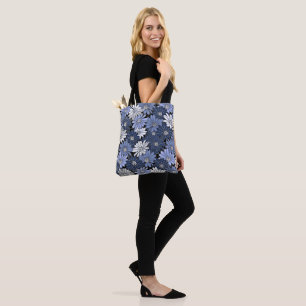 Bolsa Tote Padrão de Margarida Azul e Branco