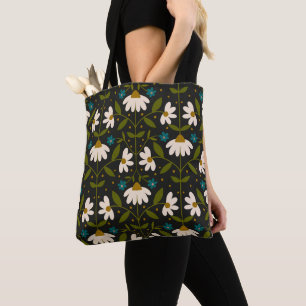 Bolsa Tote Padrão de margarida branca-branca
