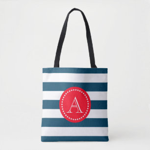 Bolsa Tote Padrão de marinho azul e branco