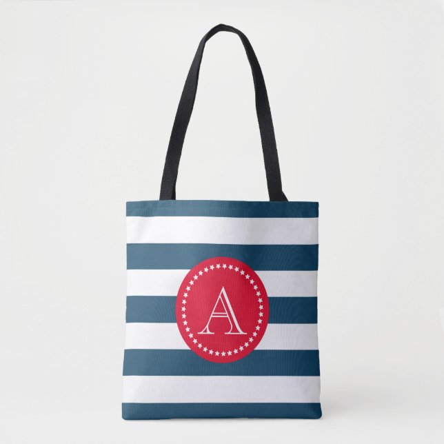 Bolsa Tote Padrão de marinho azul e branco (Frente)