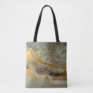 Bolsa Tote Padrão de mármore azul e ouro