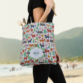 Bolsa Tote Padrão de Monograma de Arte Folclórica Escandinava