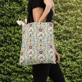 Bolsa Tote Padrão de Monograma Rosemaling Escandinavo Nórdico