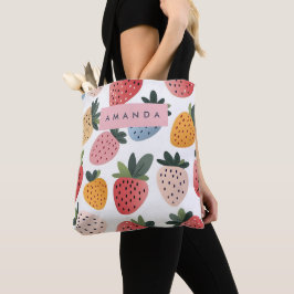 Bolsa Tote Padrão de morango de Fruta branca personalizado