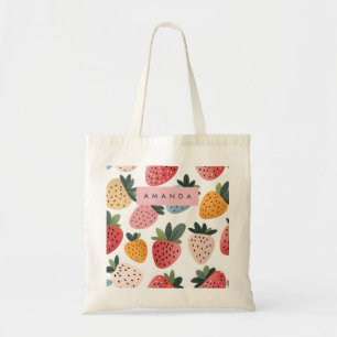 Bolsa Tote Padrão de morango de Fruta branca personalizado