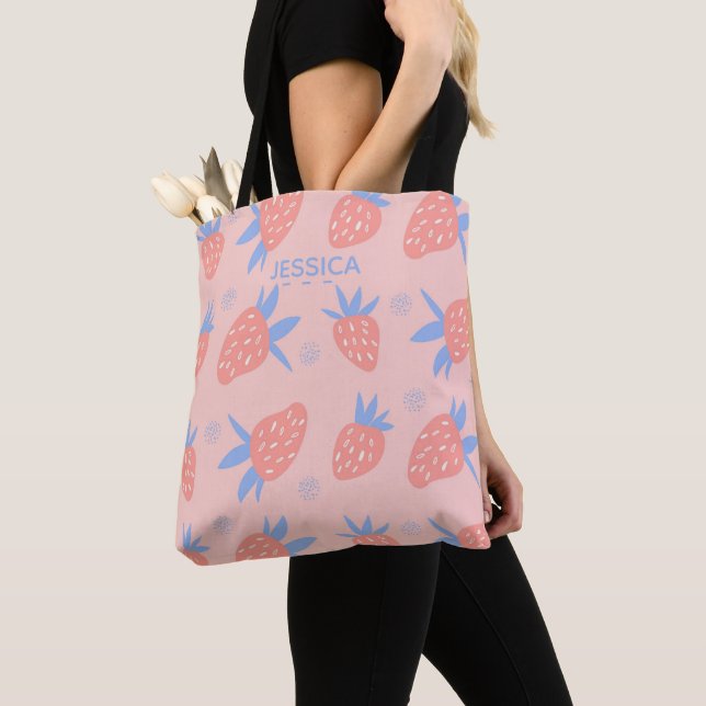 Bolsa Tote Padrão de Morango de Pastel Gelado, Cor-de-rosa, p (Close Up)